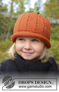Sweet Pumpkin / DROPS Extra 0-966 - DROPS Halloween: Gestrickte Kürbis - Mütze für Babys und Kinder in DROPS Karisma. Größe 0 - 8 Jahre.