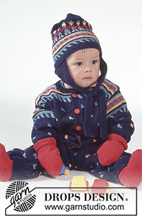 Liam / DROPS Baby 1-12 - Babyanzug in Safran mit Mütze, Fäustlinge und Socken.