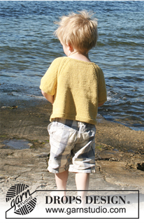 Lucky Ducky / DROPS Children 28-6 - Pullover mit kurzen Ärmeln, Raglanschrägung und Tasche, gestrickt von oben nach unten in DROPS Belle. Größe 0 bis 6 Jahre.