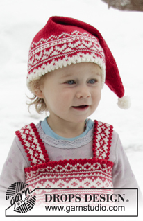 Miss Cookie Hat / DROPS Children 32-1 - Gestrickte Weihnachtsmann-Mütze für Babys und Kinder in DROPS BabyMerino mit nordischem Muster. Größe 6/9 Monate - 12 Jahre.