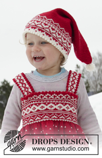 Miss Cookie Hat / DROPS Children 32-1 - Gestrickte Weihnachtsmann-Mütze für Babys und Kinder in DROPS BabyMerino mit nordischem Muster. Größe 6/9 Monate - 12 Jahre.