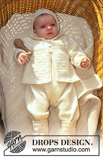 Little Treasure / DROPS Children 9-25 - Babygarnitur in Baby-Ull und Cotton Viscose. Decke in Alaska und Cotton Viscose. Thema: Babydecke
