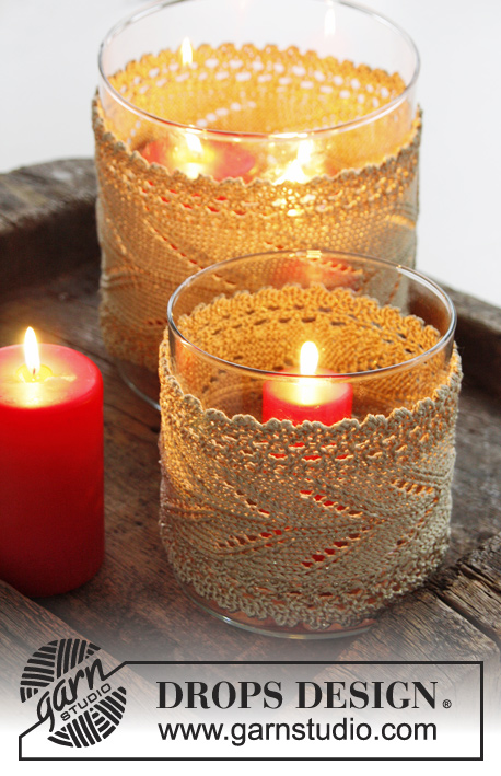 Christmas Lights / DROPS Extra 0-1003 - DROPS Christmas: Knitted candle holder cover in DROPS Cotton Viscose and Glitter