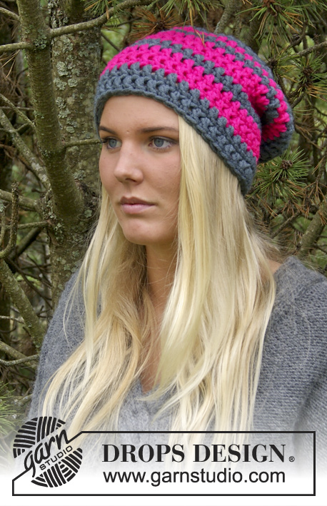 Lona / DROPS Extra 0-1031 - Crochet DROPS hat with trebles in Peak or Snow.
