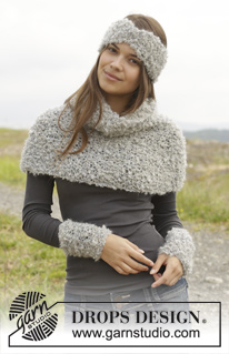 Cozy Janelle / DROPS Extra 0-1034 - Knitted DROPS head band, neck warmer and wrist warmers in garter st in Puddel.