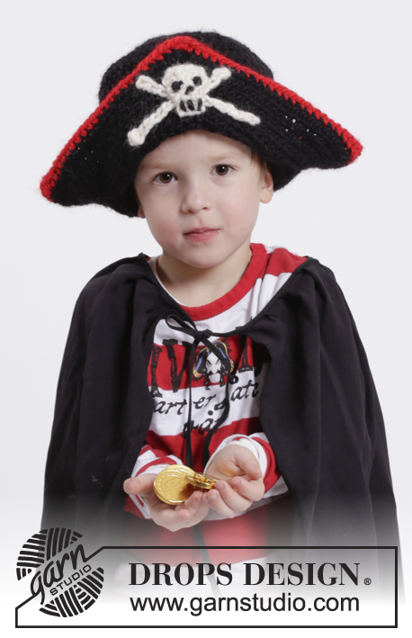 Ahoy! / DROPS Extra 0-1073 - Gorro de pirata en ganchillo con calavera para bebé y niños en DROPS Snow. Tallas 1 – 10 años.