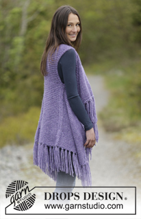 Frosted Violet / DROPS Extra 0-1158 - Knitted DROPS vest in stocking st with fringes, worked sideways in 1 thread Cloud or 2 threads Air. Size: S - XXXL.