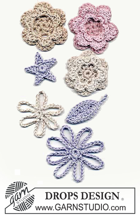 DROPS Extra 0-118 - Various different crocheted DROPS flowers 