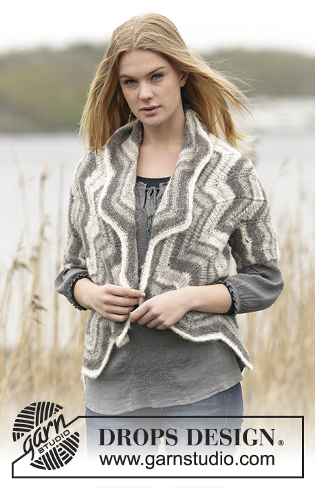Silver Rays / DROPS Extra 0-1181 - Knitted DROPS jacket with zig-zag pattern and stripes in ”Brushed Alpaca Silk”. Size: S - XXL.