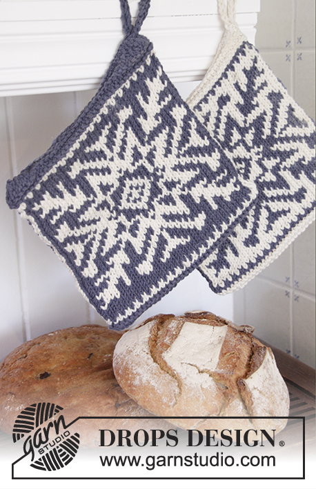 Stay Cool / DROPS Extra 0-1201 - Knitted pot holders with star and Nordic pattern in DROPS Paris. Theme: Christmas.