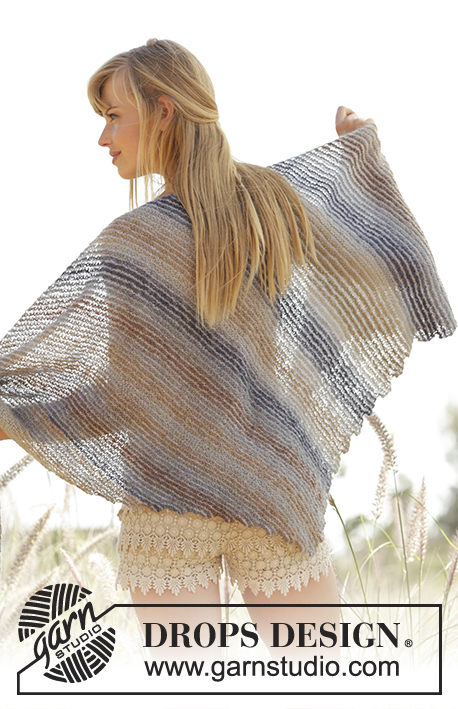Warm & Wonder / DROPS Extra 0-1256 - Knitted DROPS shawl with worked diagonally with tips and stripes Delight and Kid-Silk.