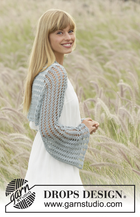 Dancing Damsel / DROPS Extra 0-1278 - Crochet DROPS shoulder piece with fan pattern in ”Lace”. Size S- XXXL
