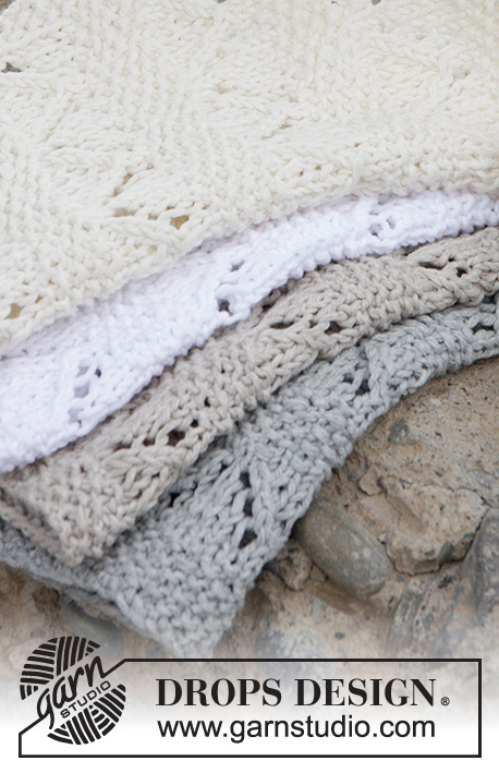 Shades of Sand / DROPS Extra 0-1303 - Knitted DROPS cloths in moss st with lace pattern in ”Cotton Light”.