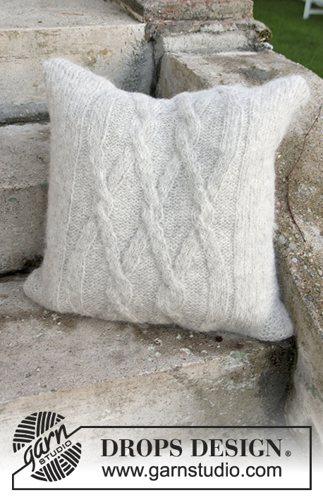Diamond Bliss Pillow / DROPS Extra 0-1313 - Knitted pillow case with cables in DROPS Air.