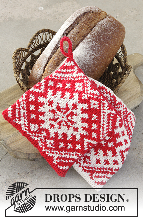 Baking Season / DROPS Extra 0-1330 - Knitted pot holders for Christmas with color pattern in DROPS Paris.