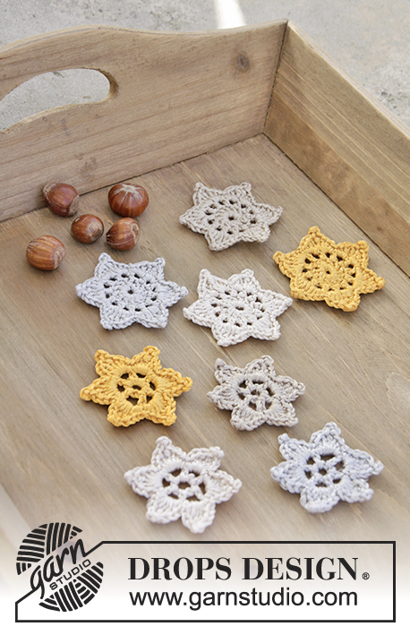 Falling Stars / DROPS Extra 0-1344 - Crochet stars for Christmas in DROPS Muskat.