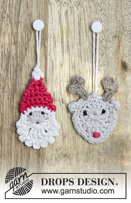 Jolly Good Mates / DROPS Extra 0-1348 - Crochet Santa and reindeer for Christmas in DROPS Cotton Light.