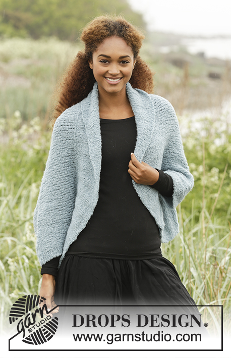 Nebula / DROPS Extra 0-1351 - Knitted shoulder piece in DROPS Alpaca Bouclé with wide edge in rib. Size: S - XXXL.