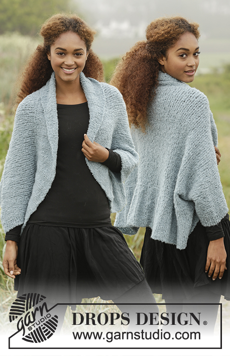 Nebula / DROPS Extra 0-1351 - Knitted shoulder piece in DROPS Alpaca Bouclé with wide edge in rib. Size: S - XXXL.