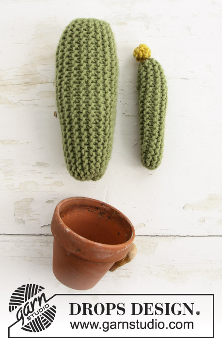 Poke Me / DROPS Extra 0-1387 - Cactus de punto con punto de arroz, punto inglés y punto musgo. Las piezas son tejidas en DROPS Merino Extra Fine.