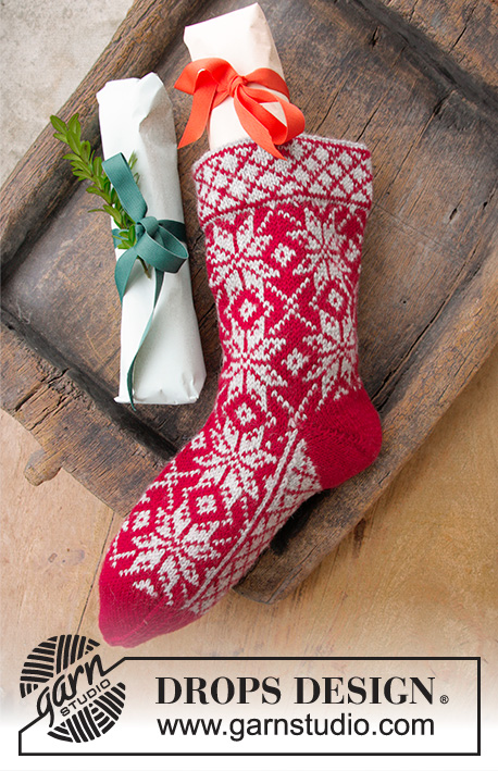 Nick's Sock / DROPS Extra 0-1393 - Vánoční či Mikulášská punčocha s norským vzorem pletená z příze DROPS Karisma.