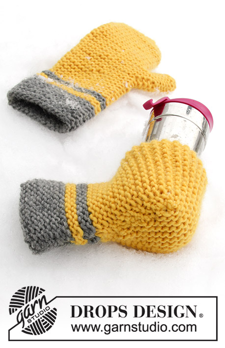Keep It Warm / DROPS Extra 0-1422 - Stickad vante och ölvante i DROPS Snow. Ränder och rätstickning. Tema: Påsk