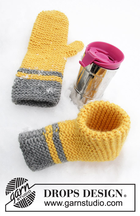 Keep It Warm / DROPS Extra 0-1422 - Klasyczne rękawiczki lub rękawiczki z uchwytem na butelkę lub puszkę, z włóczki DROPS Snow. Paski i ścieg francuski. Temat: Wielkanoc