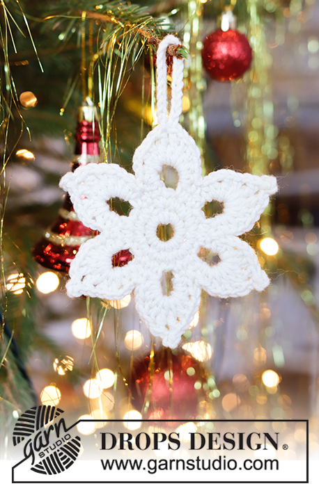 Shine Bright / DROPS Extra 0-1451 - Estrella de Navidad a ganchillo en DROPS Cotton Merino. Realizada en un círculo trabajando en redondo. Tema: Navidad.