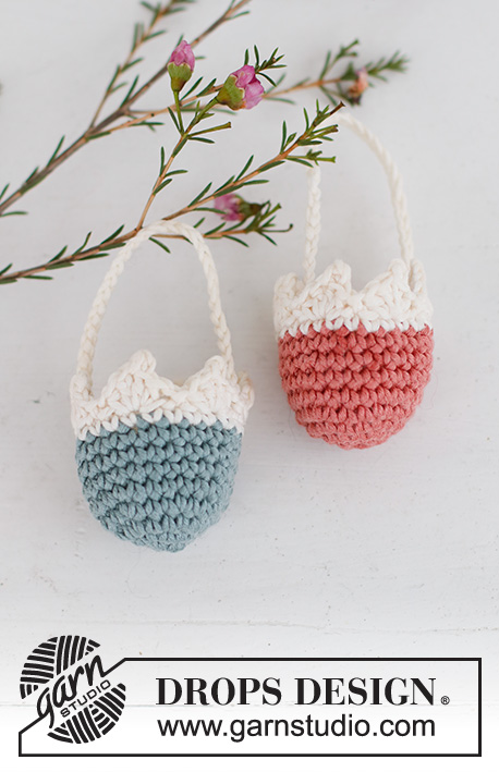 Easter Surprise / DROPS Extra 0-1539 - Crocheted basket in DROPS Muskat. Theme: Easter