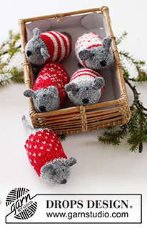 Christmas Mice / DROPS Extra 0-1548 - Gebreide muis kerstdecoratie met Scandinavisch patroon en strepen in DROPS Fabel. Thema: Kerst.