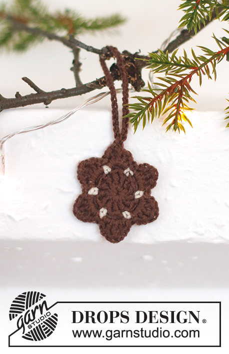 Gingerbread Stars / DROPS Extra 0-1554 - Gehäkelte Pfefferkuchen – Sterne in DROPS BabyMerino. Thema: Weihnachten.