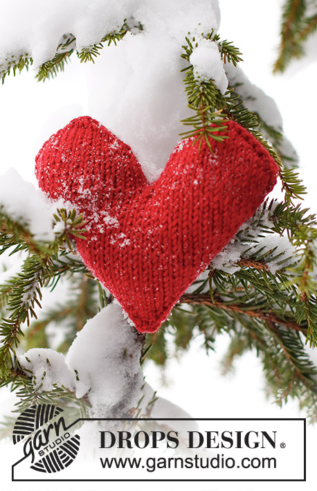Winter's Love / DROPS Extra 0-1556 - Stickade hjärtan i DROPS Merino Extra Fine. Tema: Jul.