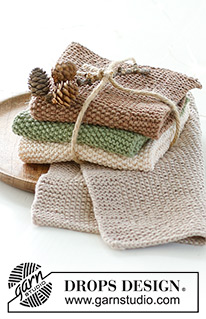 Seasonal Bites / DROPS Extra 0-1574 - Toalhetes tricotados em ponto de arroz em DROPS Belle. Tema: Natal.