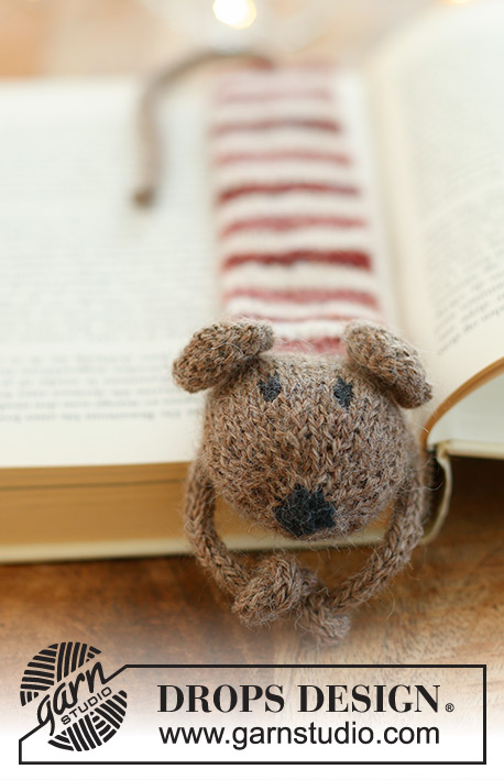 Library Mouse / DROPS Extra 0-1576 - Strikket bogmærke mus med striber i DROPS Alpaca. Tema: Jul.