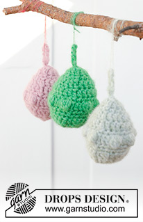 Easter Eggs / DROPS Extra 0-1597 - Ovos da  Páscoa decorativos crochetados em DROPS Air. Crochetam-se em redondo de cima para baixo, com borbotos. Tema: Páscoa.
