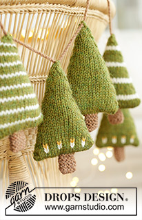 Christmas Woods / DROPS Extra 0-1609 - Choinki świąteczne na drutach z włóczki DROPS Lima. Przerabiane od dołu do góry. Temat: Boże Narodzenie.