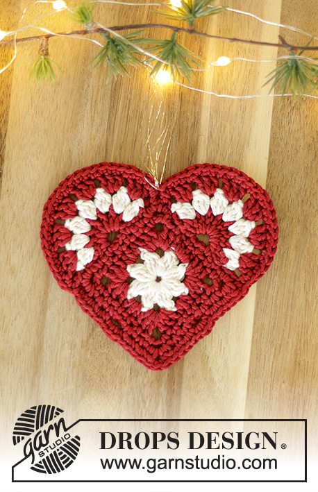 By Heart / DROPS Extra 0-1611 - DROPS Muskat lõngast heegeldatud kaunistus - süda  jõuludeks