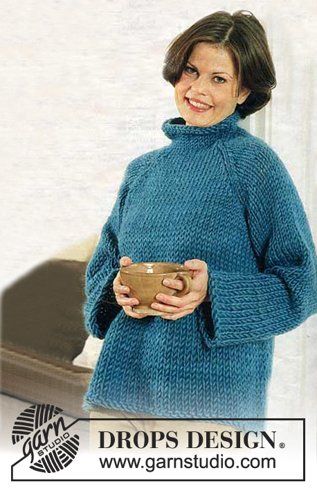DROPS Extra 0-228 - Knitted swagger jumper with high neck, raglan and stocking stitch, worked top down. Sizes S - XXXL. The piece is worked in DROPS Snow.