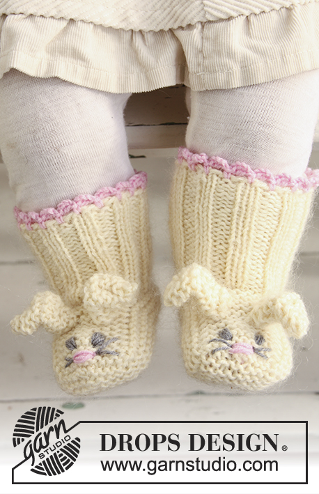 Bunny Toes / DROPS Extra 0-634 - Scarpine di Pasqua DROPS con coniglietti in BabyMerino e Kid-Silk
