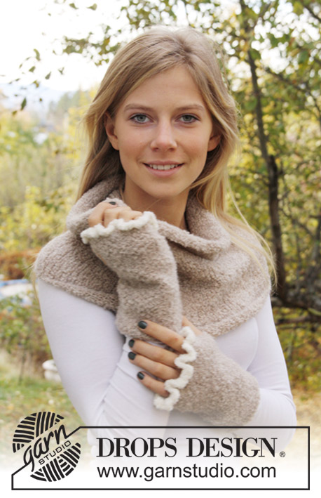 DROPS Extra 0-745 - DROPS basic neck and wrist warmers with crochet flounce in ”Alpaca Bouclé”