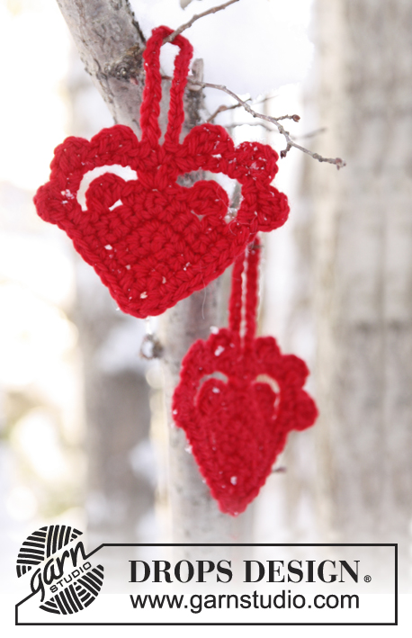 Heartflakes / DROPS Extra 0-798 - Horgolt DROPS karácsonyi szív „Nepal” vagy „Alaska” fonalból