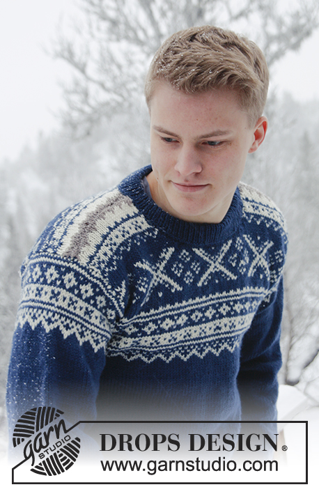 Nordic Midnight / DROPS Extra 0-809 - Knitted jumper for men with Norwegian pattern, in DROPS Karisma. Size: S - XXXL.