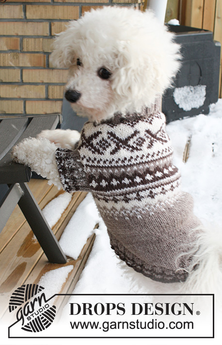 Let's Go / DROPS Extra 0-836 - Sweter dla psa DROPS z żakardem norweskim z włóczki „Karisma”. Od XS do L.