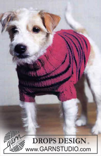 BFF's Jumper / DROPS Extra 0-84 - Knitted sweater for dogs in DROPS Merino Extra Fine. The piece is worked from the tail to the neck with stockinette stitch, stripes and opening along the back. Size XS - L.
