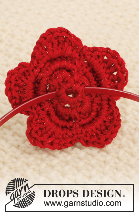 Isabella / DROPS Extra 0-845 - Fleur DROPS au crochet, avec 4 rangées de pétales, en Cotton Viscose et Glitter