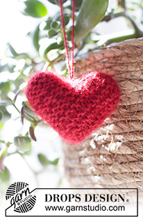 Sweet heart / DROPS Extra 0-878 - Coração DROPS em Alpaca e Kid-Silk para pendurar na árvore de Natal. 