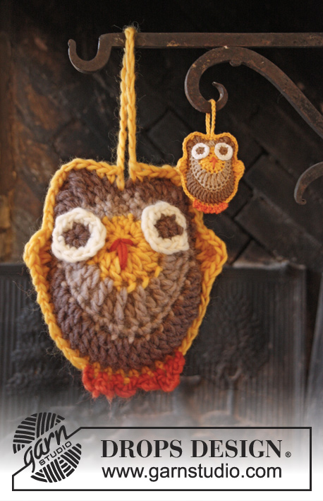 Hedwig / DROPS Extra 0-909 - DROPS Easter: Crochet DROPS owls in ”Safran” and ”Muskat”.