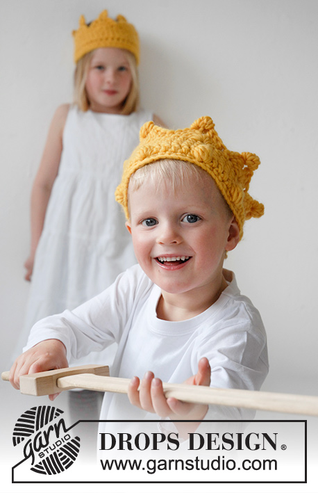 King Arthur / DROPS Extra 0-924 - Coroa em croché para criança em DROPS Snow. Tamanhos 2 - 7 anos.