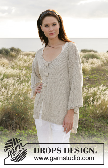 Beachcomber / DROPS 100-5 - DROPS wide cardigan knitted with stockinette sts in ”Bomull-Lin” and buttons in ”Cotton Viscose”