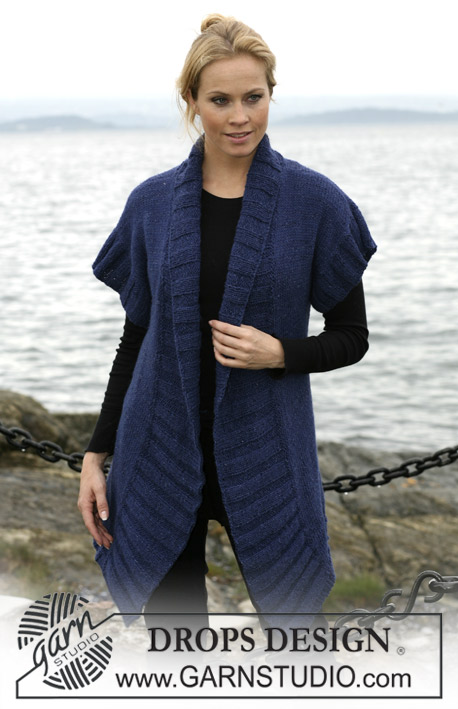 DROPS 102-21 - DROPS jacket with short sleeves and Rib in ”Silke-Tweed” and ”Alpaca”. Sizes: S - XXXL